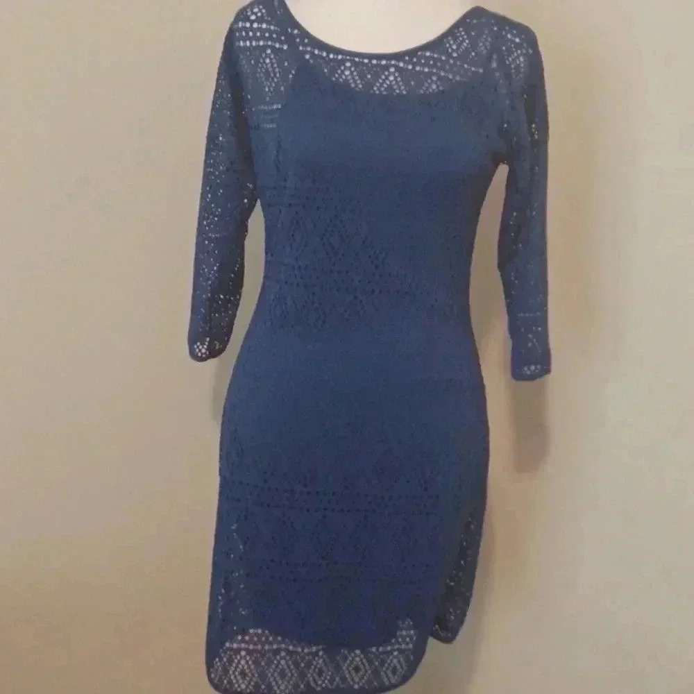 -- Express See-through, knitted dark blue dress Women's Size Small Petite